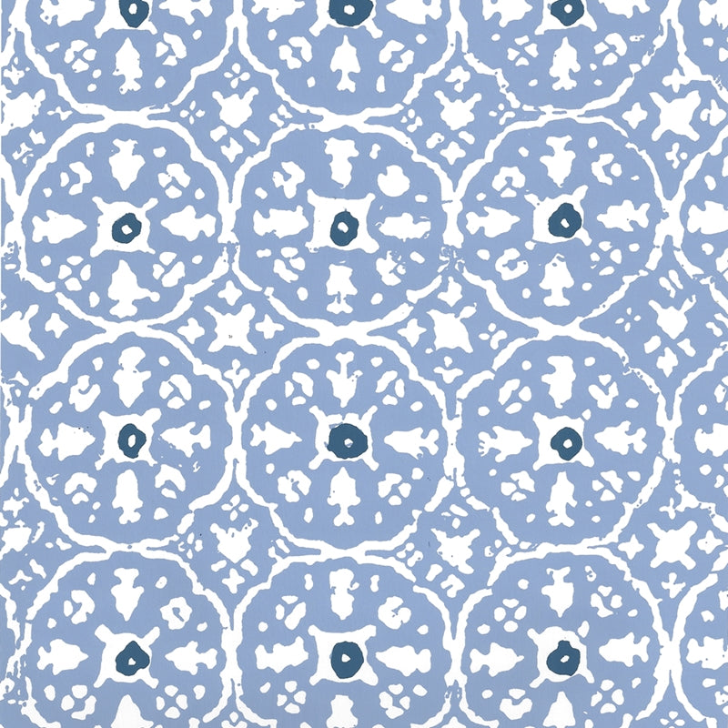 Sample 149-56WP Nitik Ii, French Blue Navy on Almost White by Quadrille Wallpaper