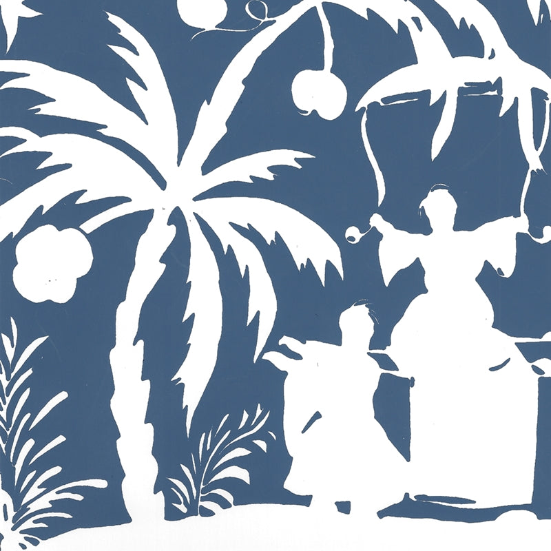 Sample 6015-08WWP Lyford Background, Navy on White by Quadrille Wallpaper