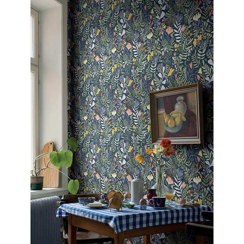 Select 2999-55010 Annelie Brittsommar Navy Woodland Floral Navy Blue A-Street Prints Wallpaper