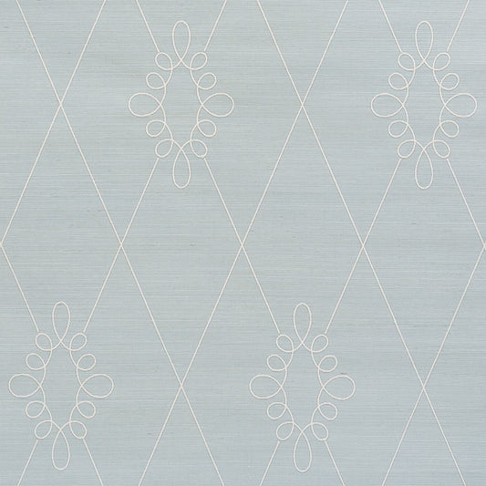 Acquire 5009271 Sylvie Embroidered Sisal Water Blue Schumacher Wallpaper