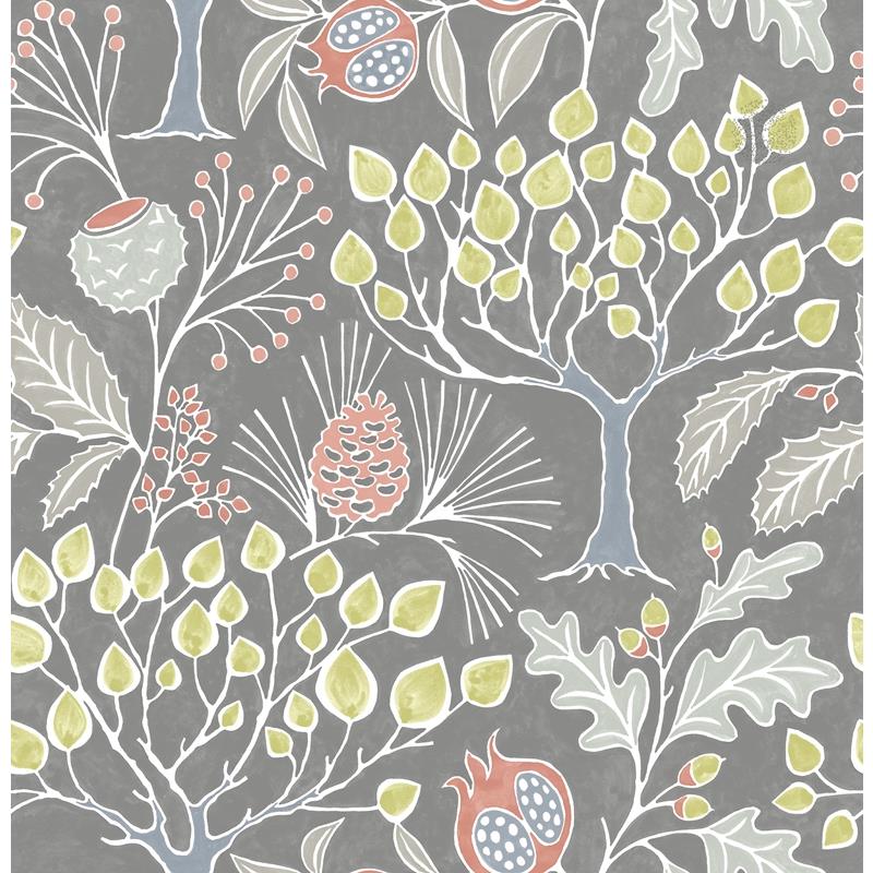 Sample NU3039 Groovy Garden Grey, Trees Peel and Stick Wallpaper