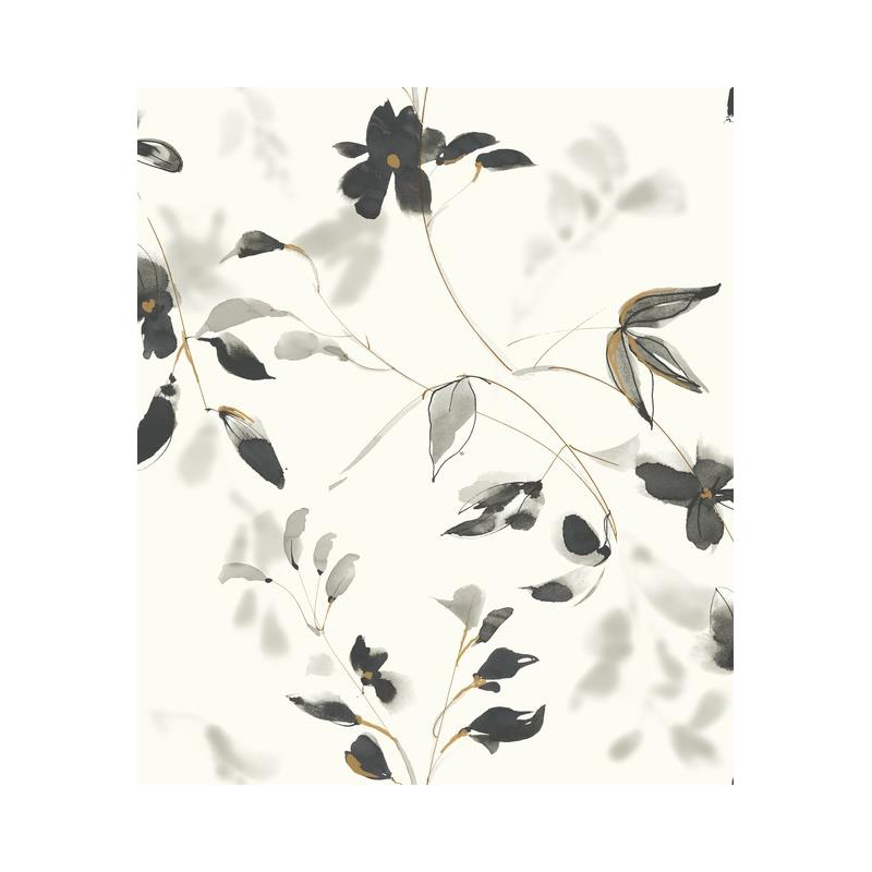 Sample PSW1103RL Simply Candice, Botanical Black Peel and Stick Wallpaper