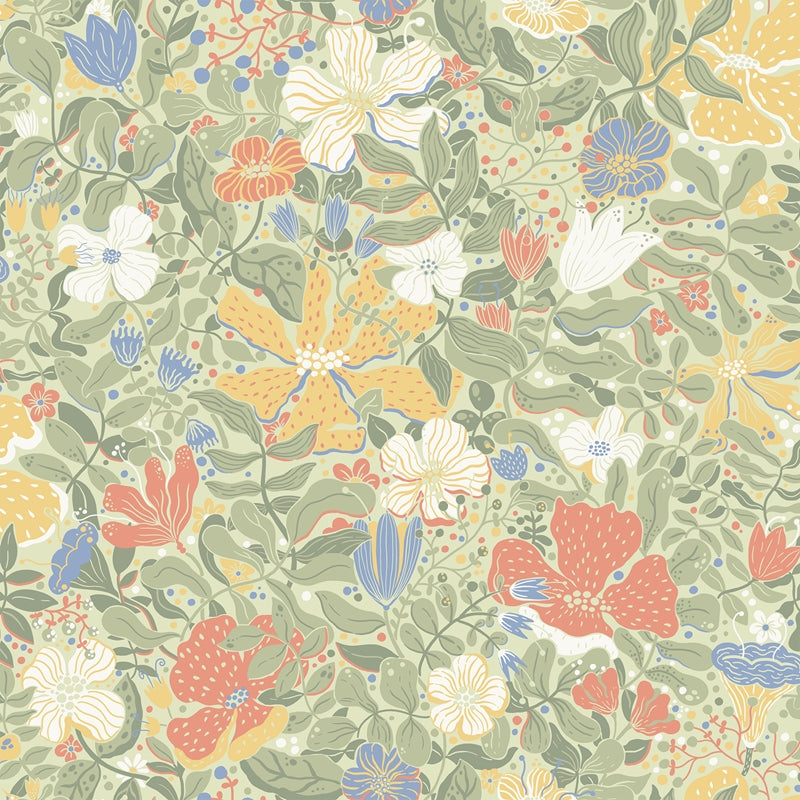 Sample 4111-63018 Briony, Midsommar Sage Floral Medley Wallpaper by A-Street Prints Wallpaper