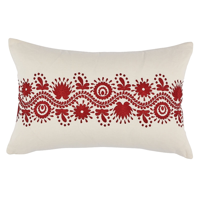 So8074220 | Theodora Embroidery Pillow, Red - Schumacher Furniture and Accessories