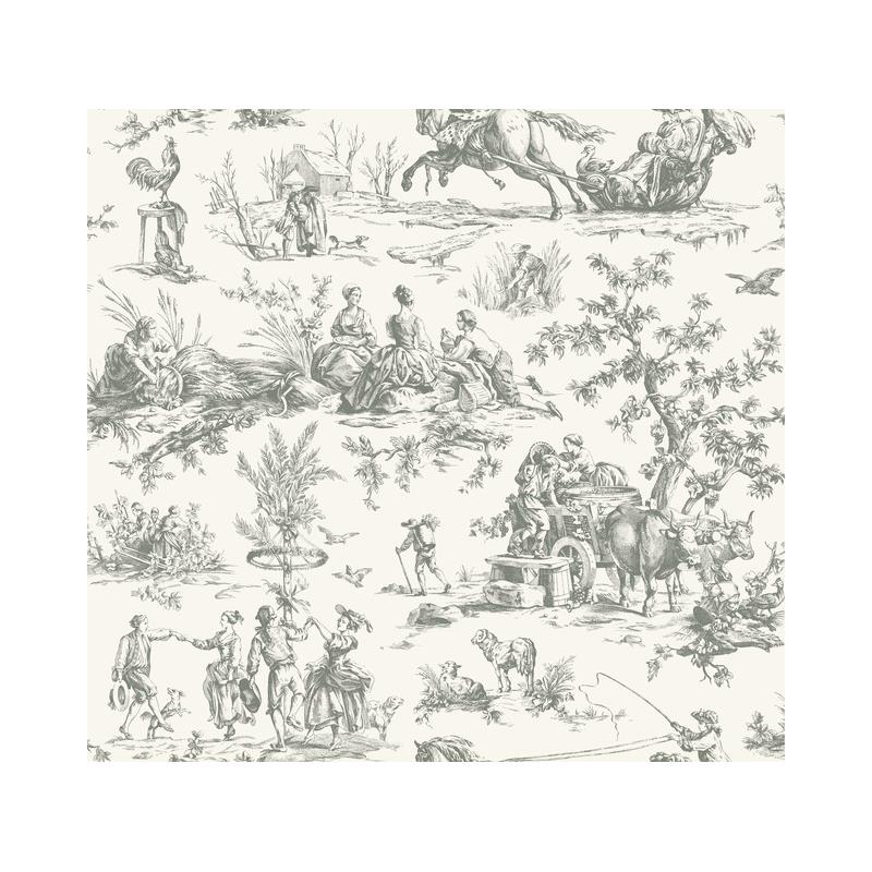 Sample GR5922 Grandmillennial, Seasons Toile Gray York Wallpaper