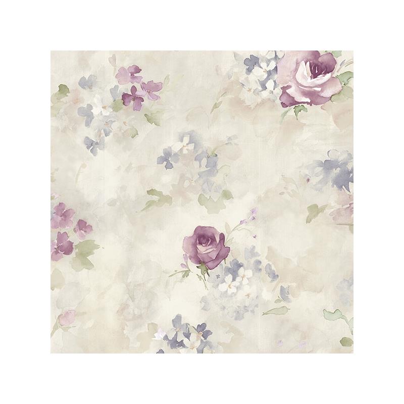 Sample AF37710 Flourish Abby Rose 4, Purple Morning Dew Wallpaper in Plum, Lilac Cream by Norwall