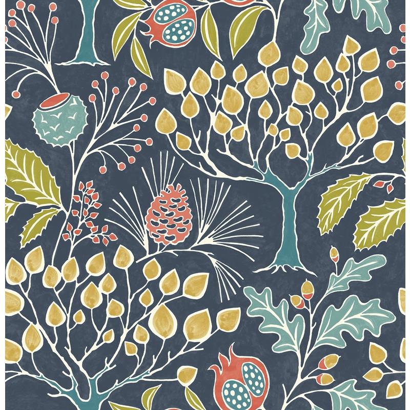 Sample NU3038 Groovy Garden Navy, Trees Peel and Stick Wallpaper