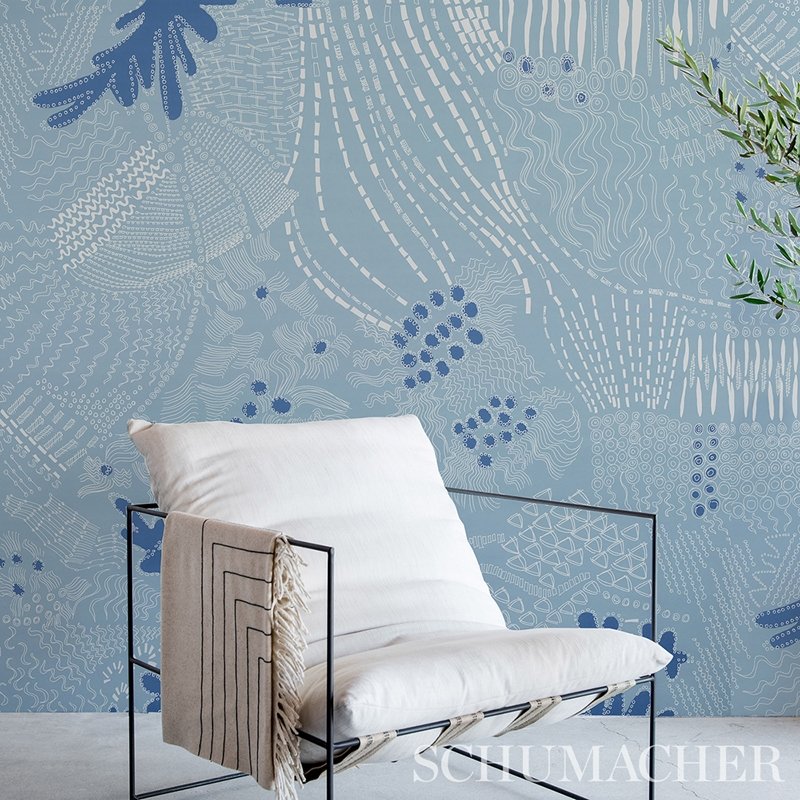 Buy 5013561 Haven Teal And Navy Schumacher Wallcovering Wallpaper