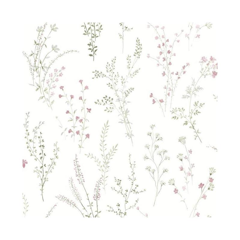 Sample FH4028 Simply Farmhouse, Wildflower Sprigs Pink Green Gray York Wallpaper