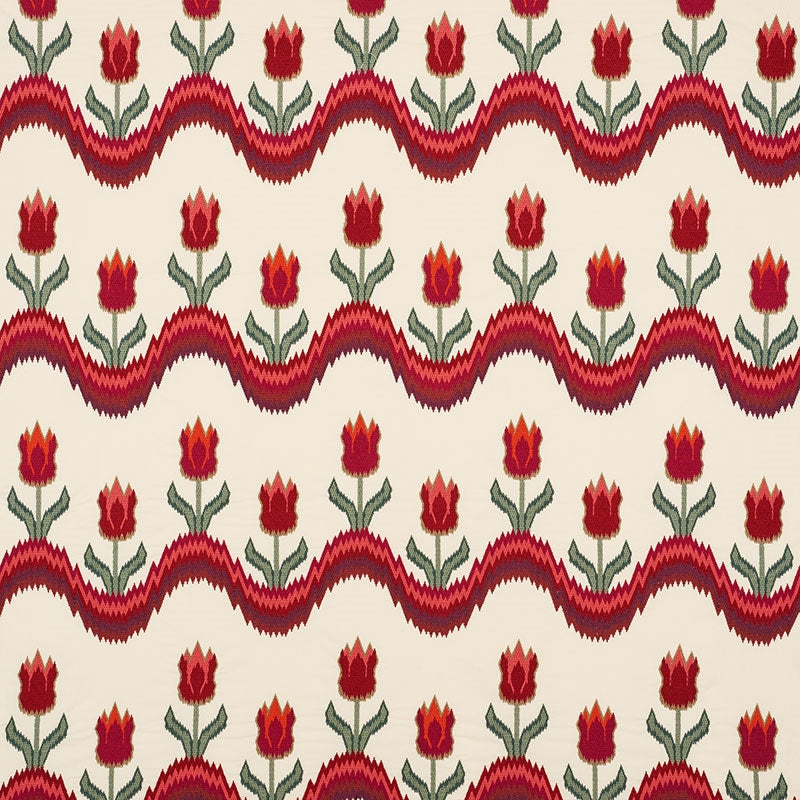 Purchase sample of 70271 Tulip Flamestitch Embroidery, Vermilion by Schumacher Fabric