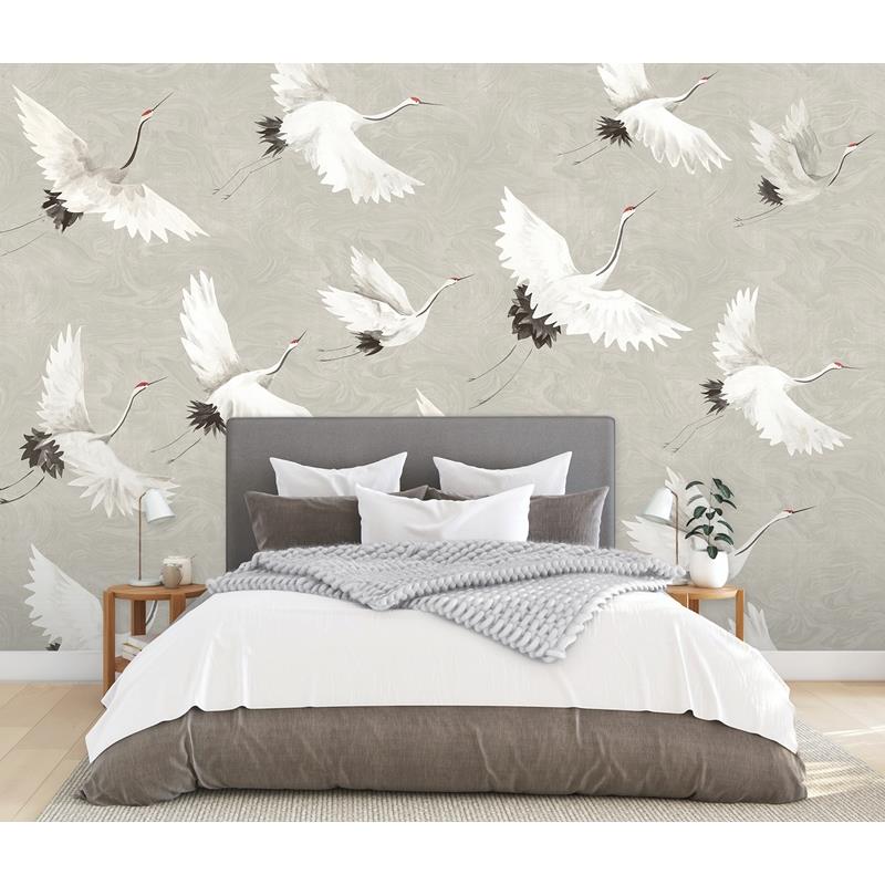 Search ASTM3909 Katie Hunt Crane You Later Dove Grey Wall Mural A-Street Prints Wallpaper