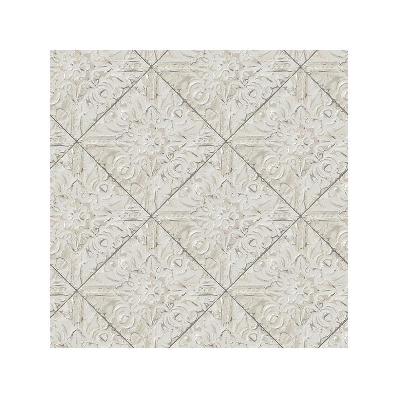 Sample 3119-13094 Kindred, Brandi Grey Metallic Faux Tile by Chesapeake Wallpaper