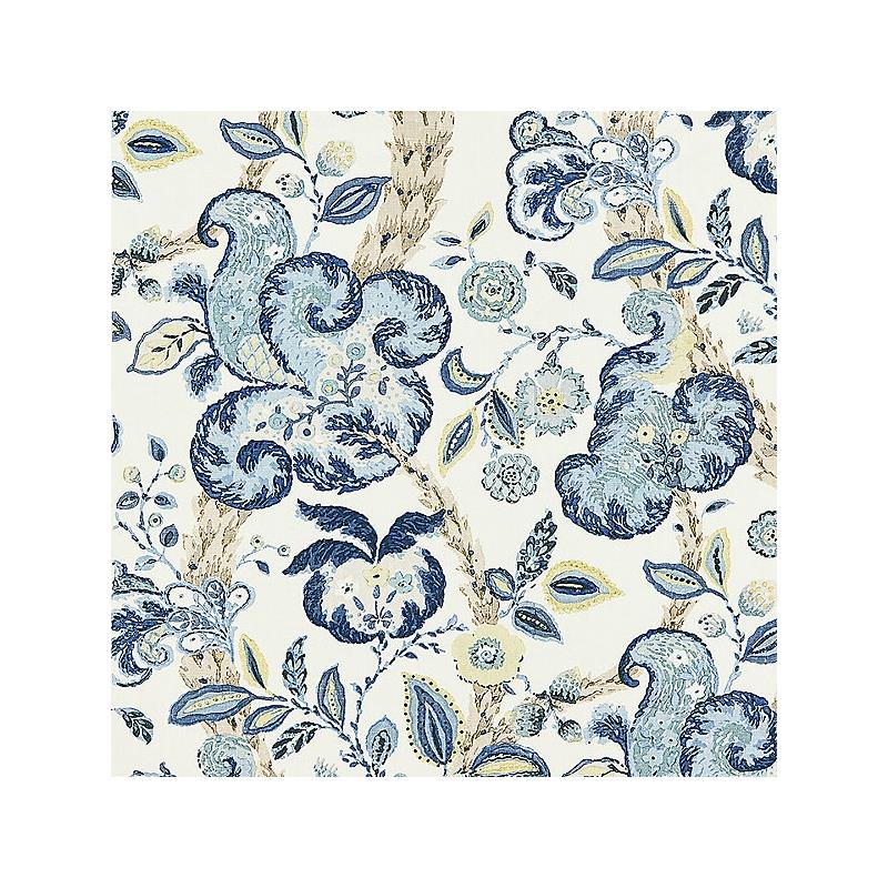 Sample 16603-003 Cumbria Hand Block Print, China Blue On Ivory - Scalamandre Fabric (SC 000316603)