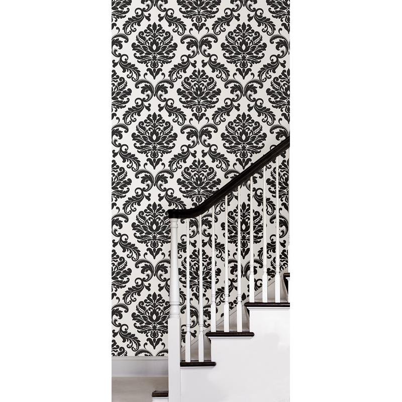 Acquire Nus1646 Ariel Black And White Damask Geometric Peel And Stick Wallpaper