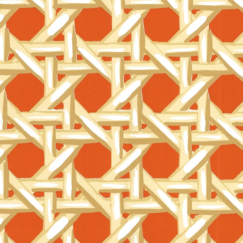 Sample 6480WP-01 Club Cane, Cream Taupe Orange by Quadrille Wallpaper