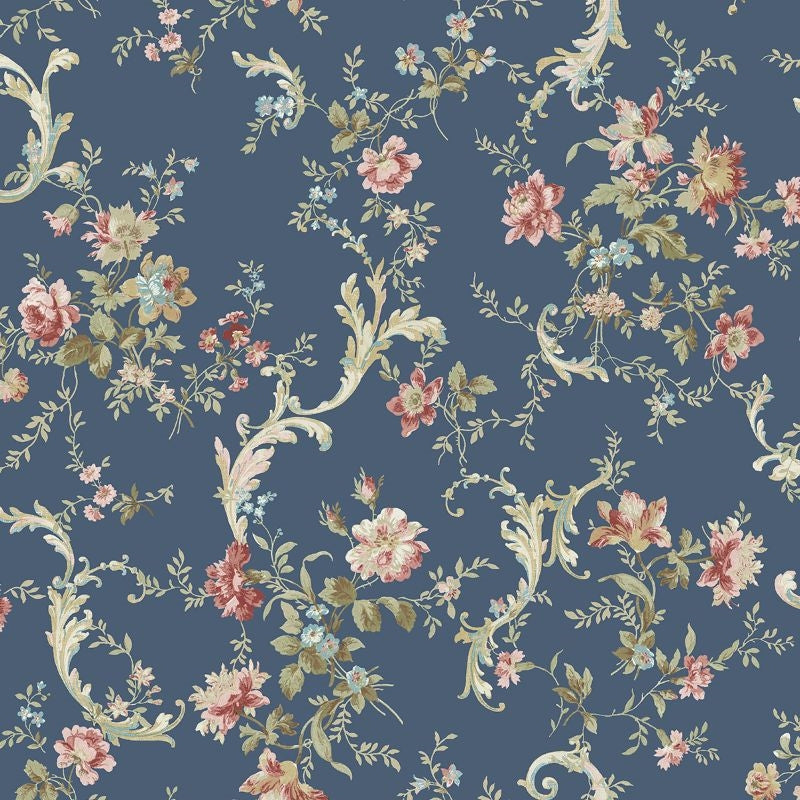 Acquire FG70502 Flora Florals With Scroll by Wallquest Wallpaper