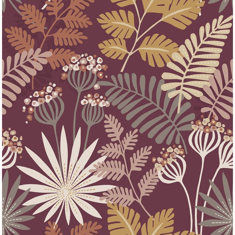 Sample 4014-26449 Seychelles, Praslin Merlot Botanical Wallpaper by A-Street Prints Wallpaper