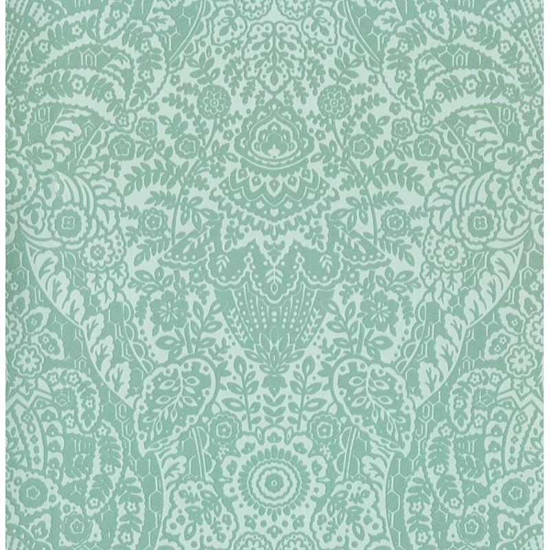 Sample 2973-87369 Daylight, Maris Mint Flock Damask by A-Street Prints Wallpaper