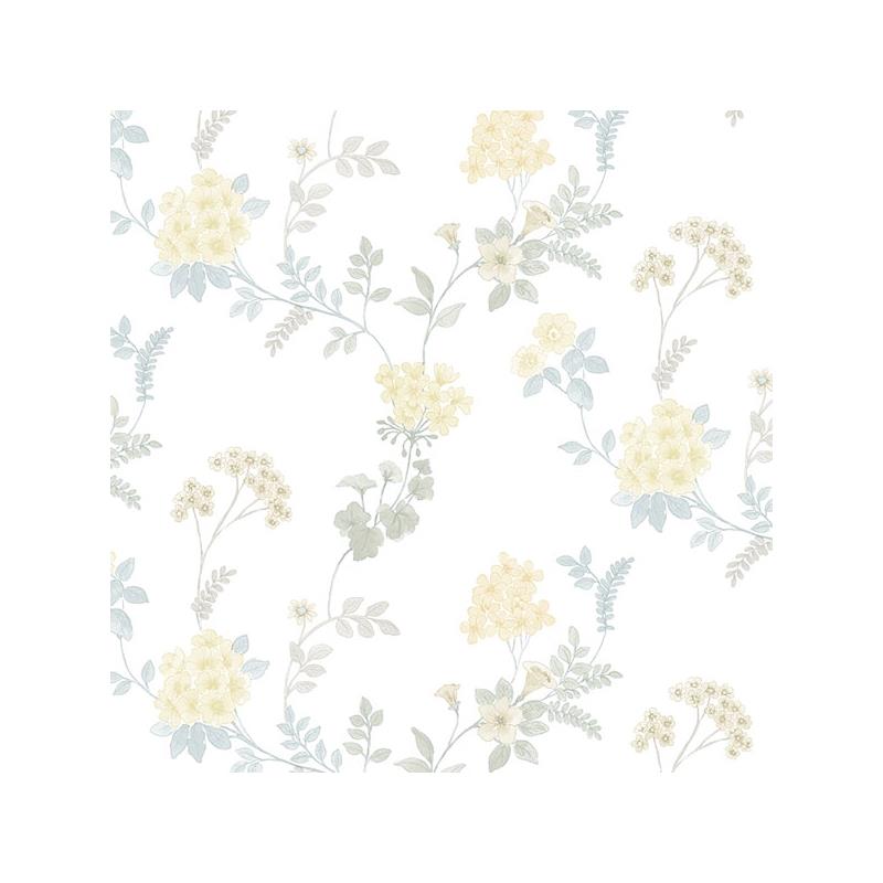 Sample AF37733 Flourish Abby Rose 4, Yellow Fern Floral Wallpaper in Turquoise, Yellow Blue by Norwall