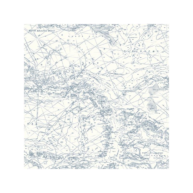 Sample 3120-16178 Sanibel, Charts Navy Map by Chesapeake Wallpaper