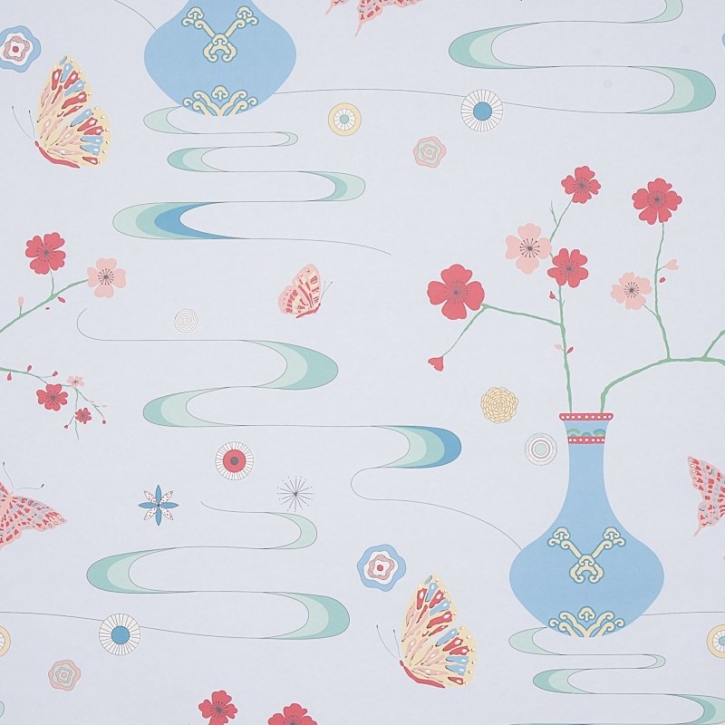 View 5013591 Fantasia Hyacinth Blue Schumacher Wallcovering Wallpaper