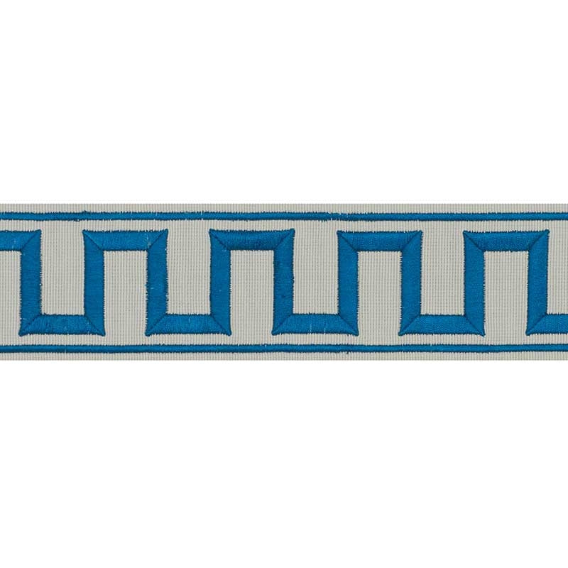 70799 | Greek Key Embroidered Tape, Peacock  Mineral - Schumacher Fabric