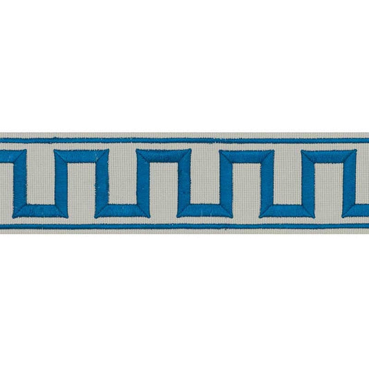 70799 | Greek Key Embroidered Tape, Peacock  Mineral - Schumacher Fabric