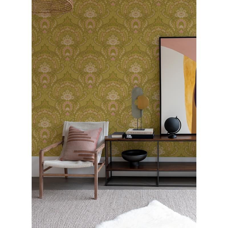316012 Posy Nasrin Chartreuse Damask Wallpaper by Eijffinger,316012 Posy Nasrin Chartreuse Damask Wallpaper by Eijffinger2