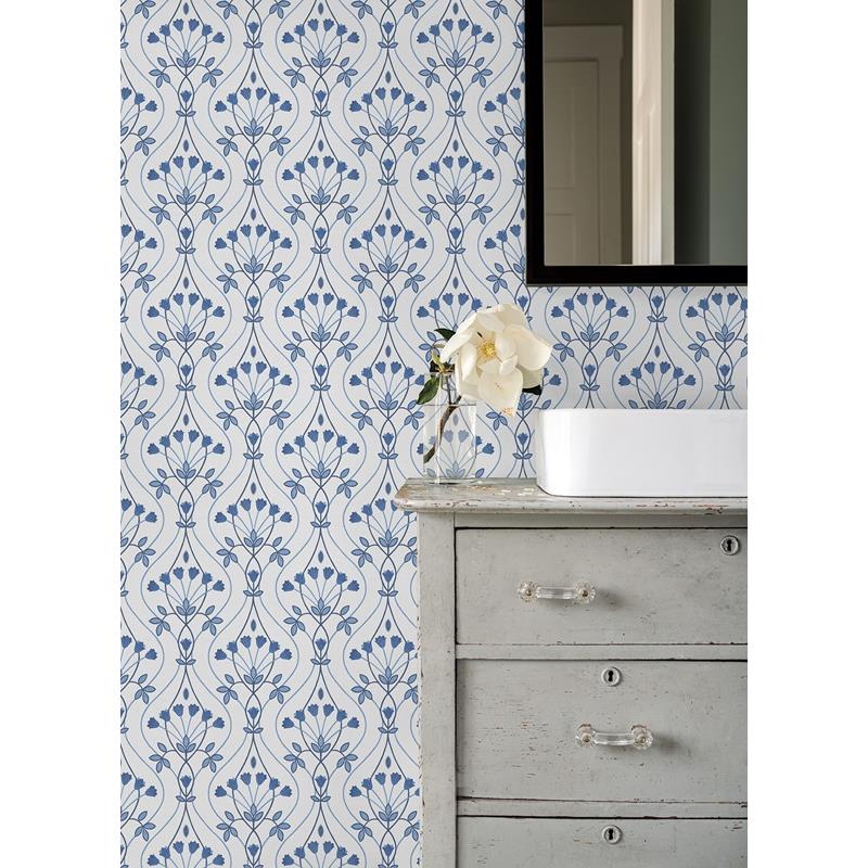 Search 2970-26148 Revival Dard Blue Tulip Ogee Wallpaper Blue A-Street Prints Wallpaper