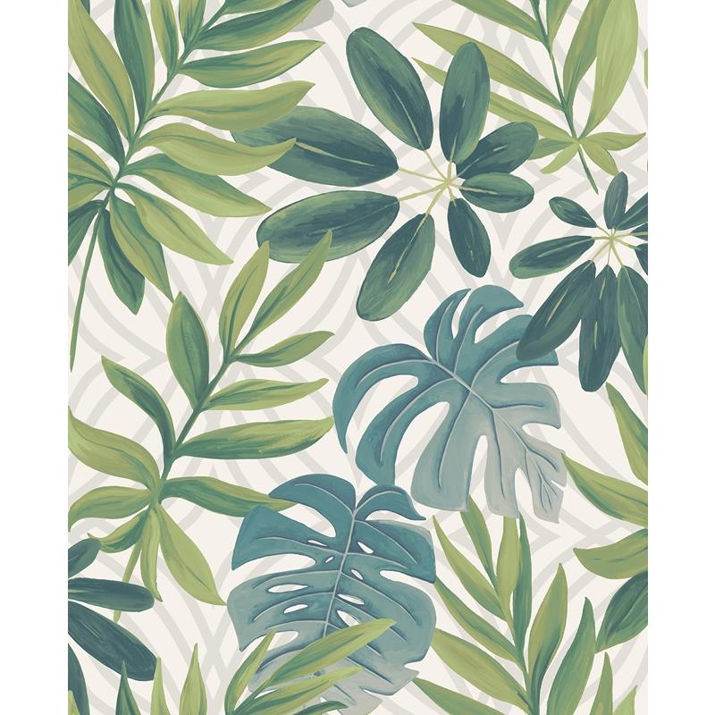 Sample 2904-24200 Fresh Start Kitchen and Bath, Nocturnum Green Leaves Wallpaper by Brewster