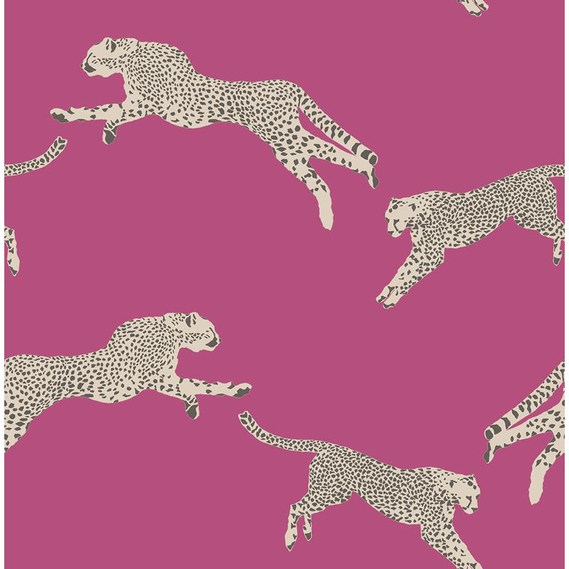 Sample SCS4276 Scalamandre, Bubblegum Leaping Cheetah Peel and Stick Wallpaper by NuWallpaper