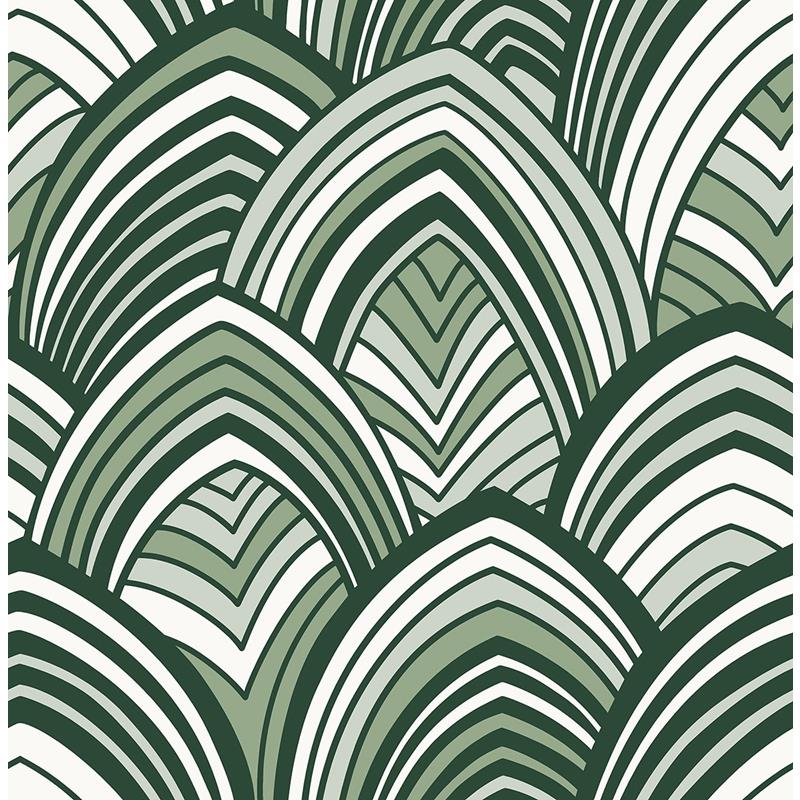 Sample 2969-87354 Pacifica, CABARITA Green Art Deco Leaves by A-Street Prints Wallpaper