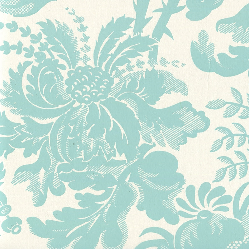Find 306085W Des Gardes Turquoise On Off White by Quadrille Wallpaper