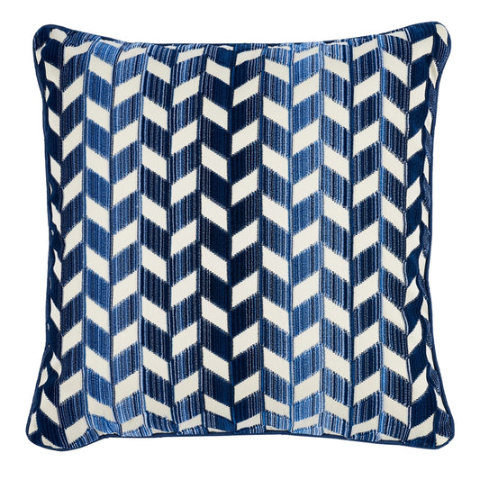 So7281105 | Chevron Strie Velvet 20" Pillow, Lapis - Schumacher Furniture and Accessories