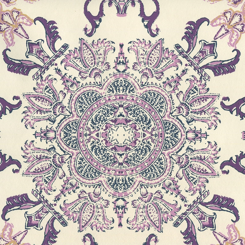 Sample HC1980W-06OWP Isfahan, Purple Lilac Turquoise On Off White by Quadrille Wallpaper