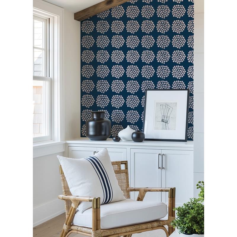 MKS4498 Marimekko Navy Puketti Peel &amp; Stick Wallpaper by NuWallpaper2