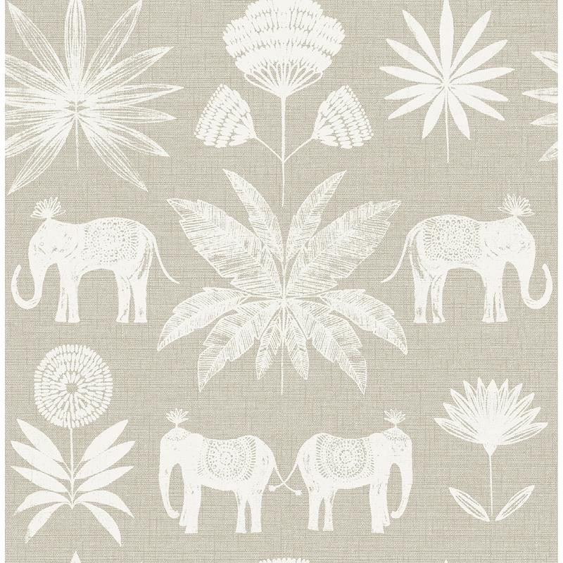 Find 4014-26433 Seychelles Bazaar Light Grey Elephant Oasis Wallpaper Light Grey A-Street Prints Wallpaper