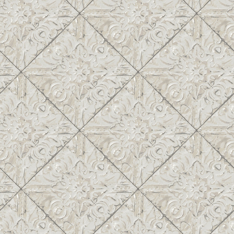 Sample 2904-13094 Fresh Start Kitchen and Bath, Brandi Grey Tin Tile Wallpaper by Brewster