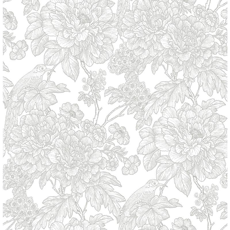 Sample 2901-25412 Perennial,  Birds of Paraside Breeze Grey Floral Wallpaper by A Street Prints