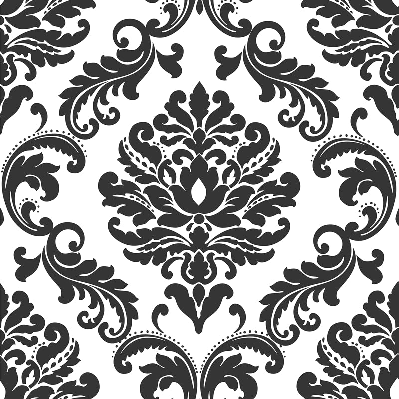 Sample NUS1646 Ariel Black and White Damask, Zen Peel and Stick Wallpaper