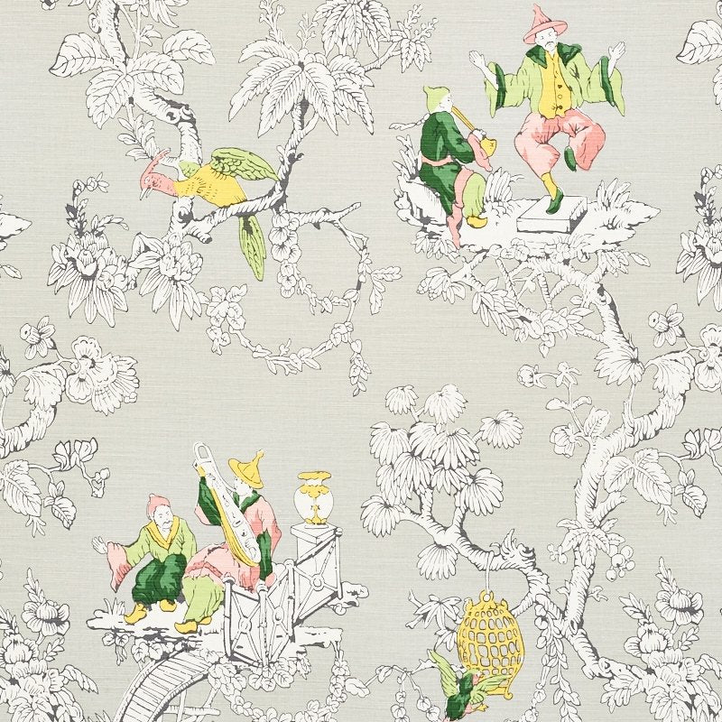 Purchase sample of 177421 Chinoiserie Moderne, Soft Grey by Schumacher Fabric