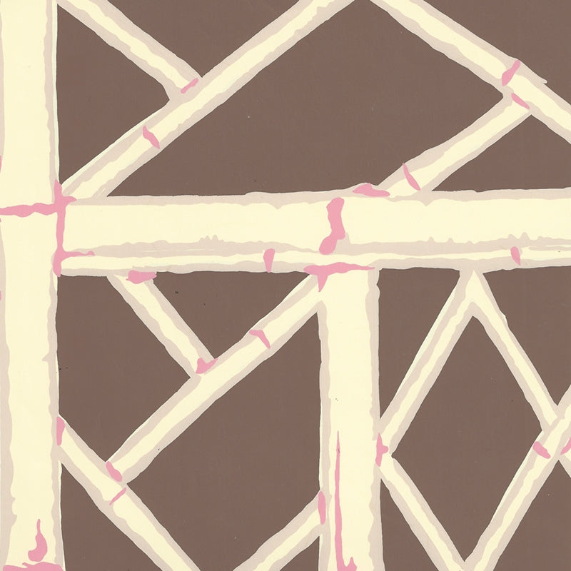 Sample 6020W-05 Lyford Trellis, Brown Beige Taupe Pink by Quadrille Wallpaper