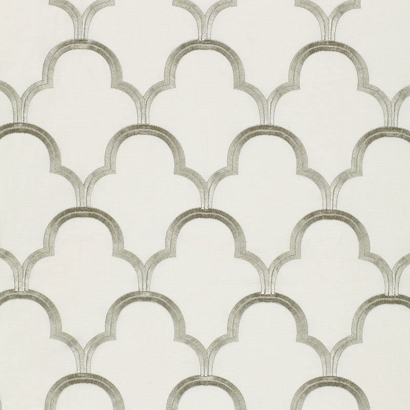 Purchase sample of 64323 Scallop Embroidery, Platinum by Schumacher Fabric