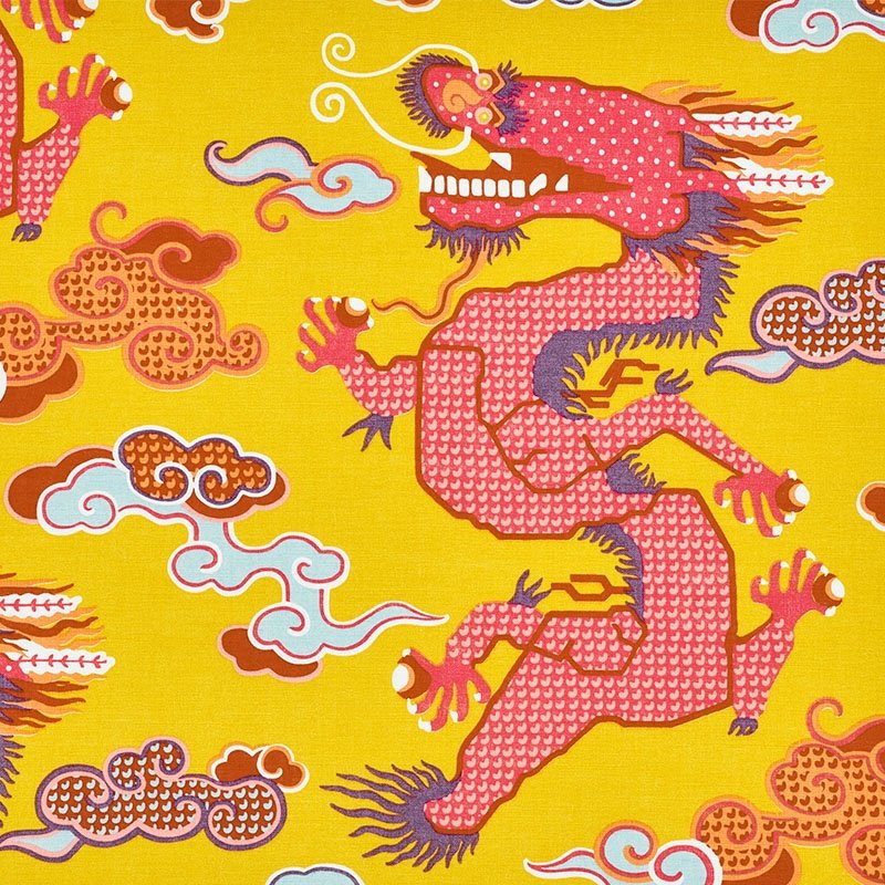 Purchase sample of 178591 Magical Ming Dragon, Yellow by Schumacher Fabric