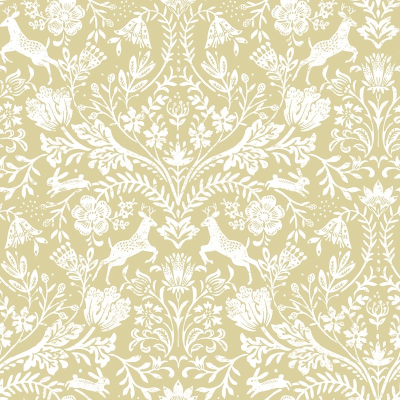 Acquire 3124-13886 Thoreau Forest Dance Honey Damask Wallpaper Honey by Chesapeake Wallpaper