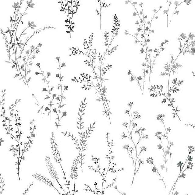 Save FH4026 Simply Farmhouse Wildflower Sprigs Black/White York Wallpaper