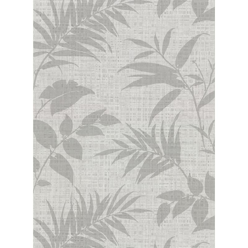 Sample 2921-50800 Warner Textures IX 2754 Main Street, Chandler Light Grey Botanical Faux Grasscloth Wallpa