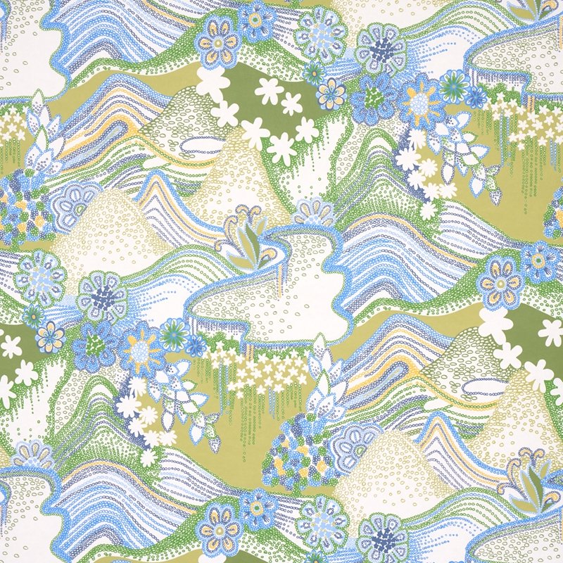 Select 5013552 Daisy Chain Green And Blue Schumacher Wallcovering Wallpaper