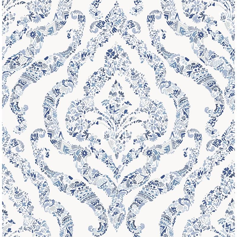 Acquire 2901-25403 Perennial Featherton Blue Floral Damask A Street Prints Wallpaper