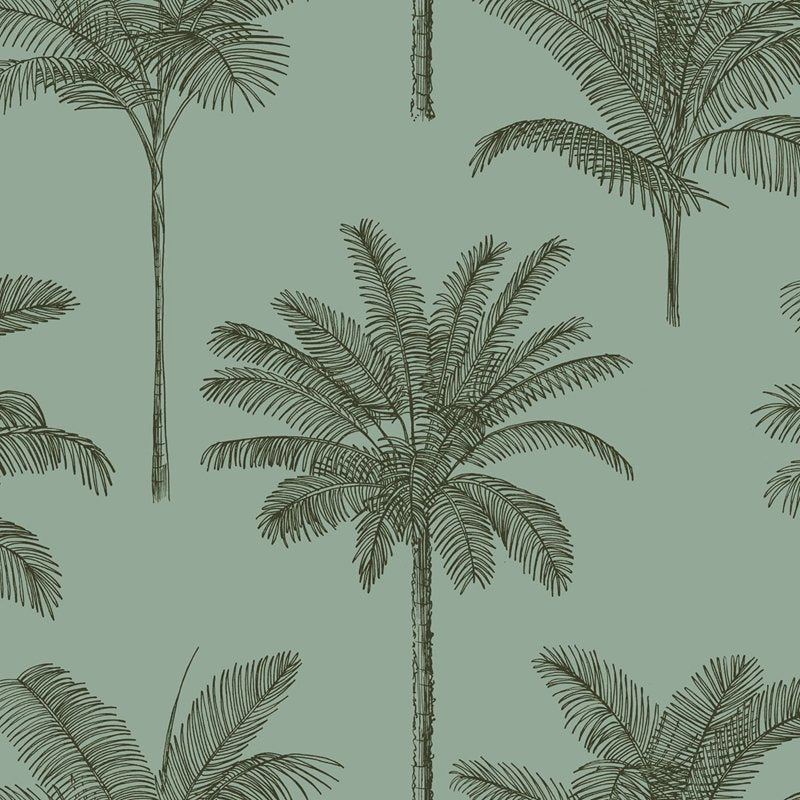 Find DD139165 Design Department Taj Sage Palm Trees Wallpaper Sage Brewster